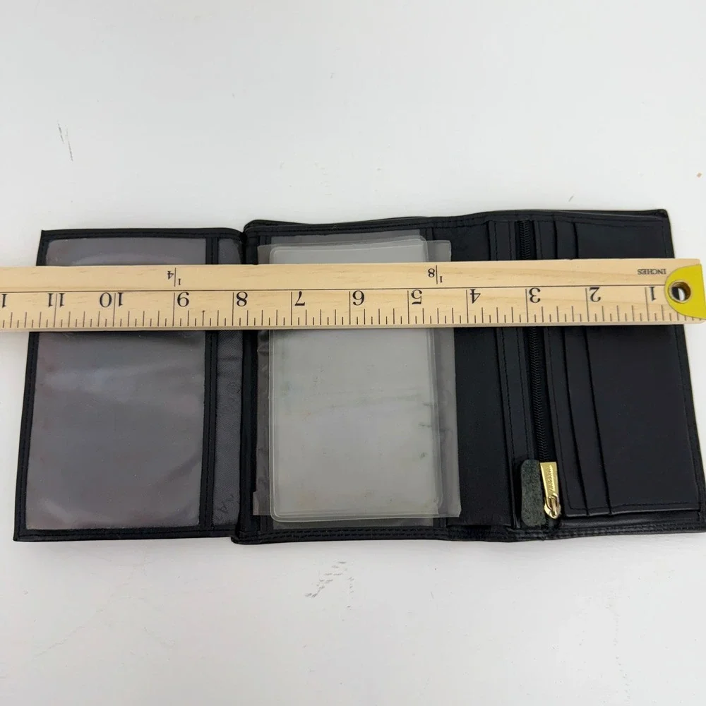 Katana Mens‎ Black Leather Trifold Wallet Vertical Zip Pocket ID Windows